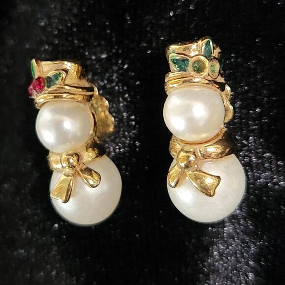 Set 4 Christmas Rhinestone Cluster Pins Brooch Wreath+ Avon Snowmen Earrings Vtg - Picture 3 of 9